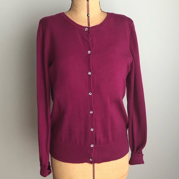 Loft Plum Cardigan Rhinestone Front Button Sweater - Picture 1 of 12